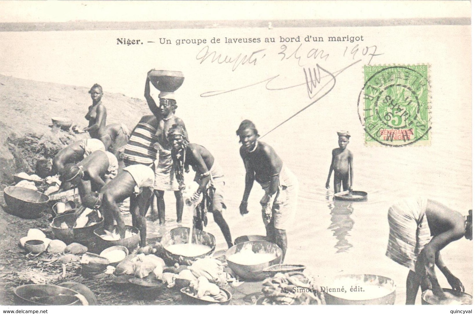 MOPTI Haute Sénégambie Et Niger Carte Postale Ob 9/03/1907 5c Type Groupe Vert Jaune Yv 4  Circulée Dest Paris - Covers & Documents