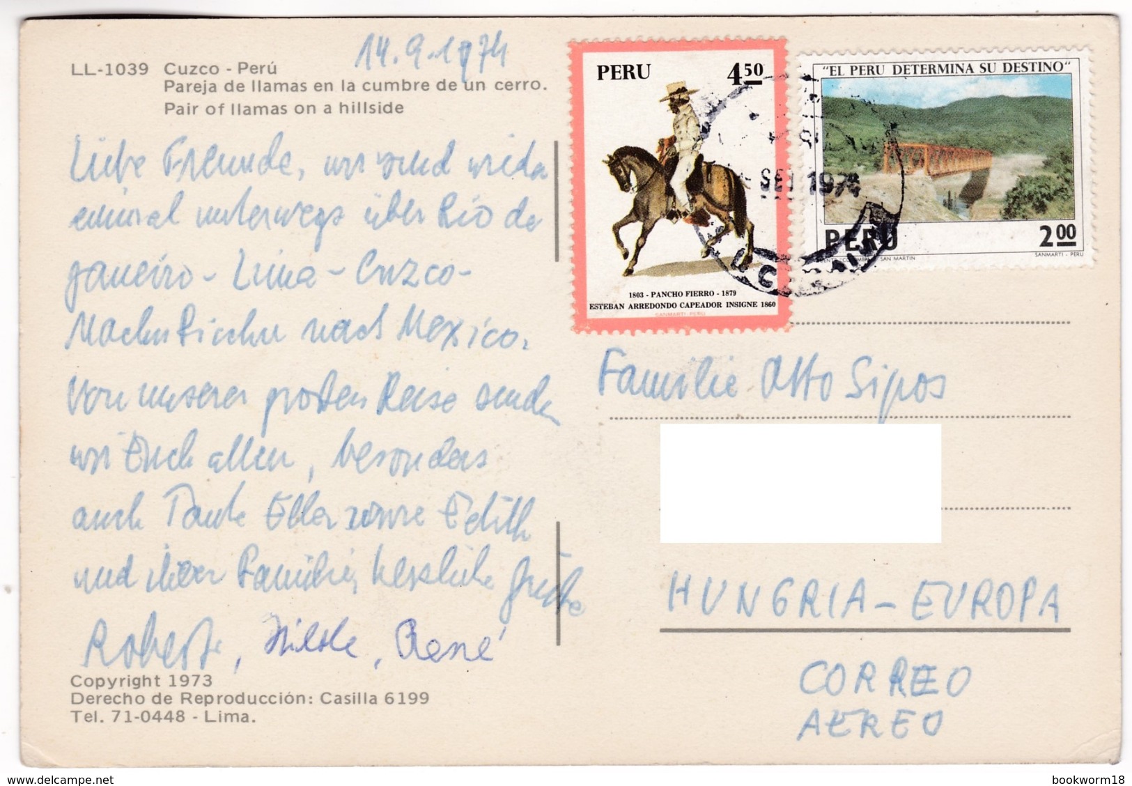 CP1127 Peru Cuzco Pair Of Ilamans On A Hillside Nice Stamp Colombia Bridge, San Martin - Peru