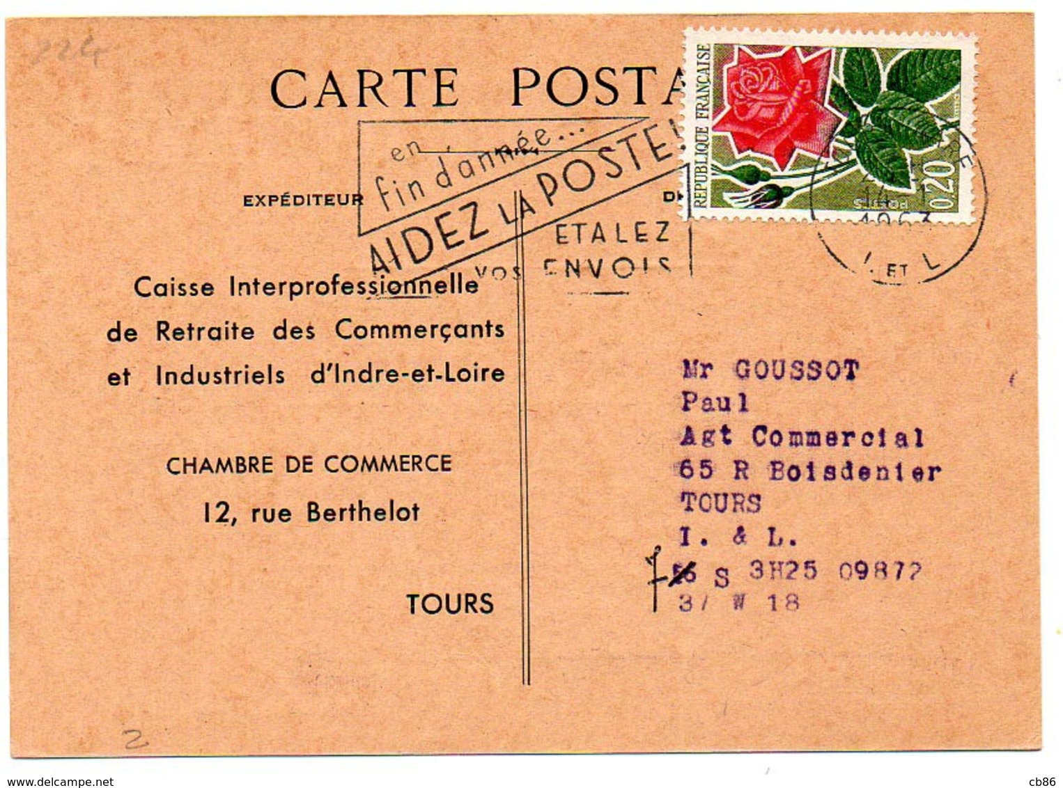 France N° 1356 Y. Et T. Indre Et Loire Tours Gare Flamme Illustrée Du 14/01/1963 - 1961-....