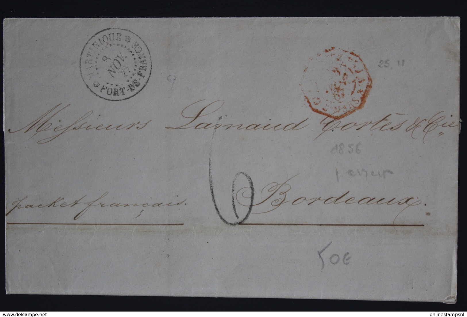 Martinique Cover 1867 Fort De France -> Bordeaux - Lettres & Documents