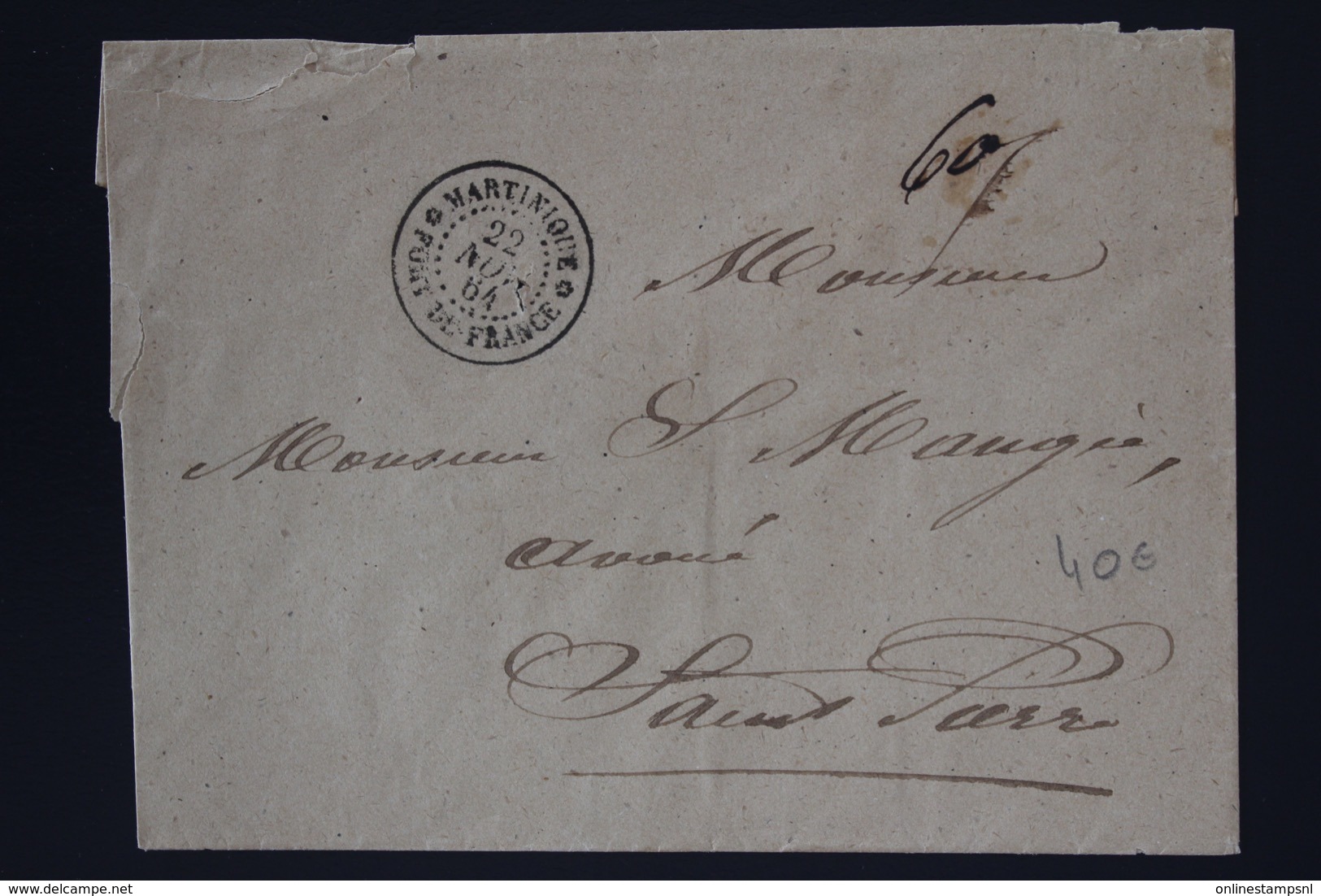 Martinique Cover 1864  Fort De France -> St Pierre - Brieven En Documenten