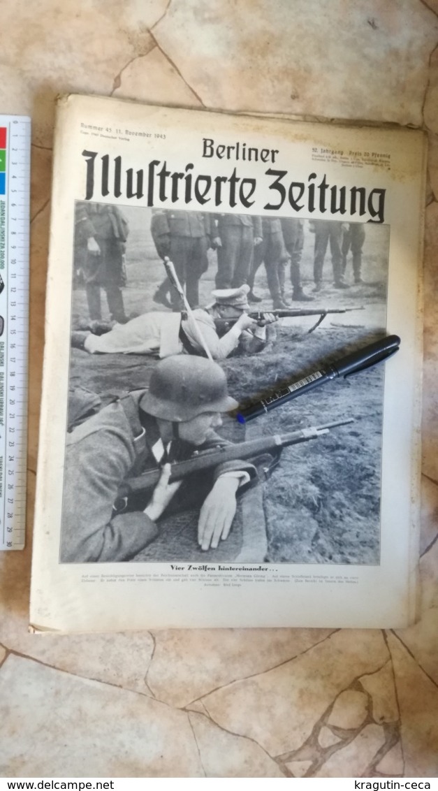 1943 WWII WW2 BERLINER ILLUSTRIERTE Zeitung NAZI GERMANY ARMY MAGAZINE MILITARY DEUTSCHE UNIFORM HELMET MACHINE GUN - Policía & Militar