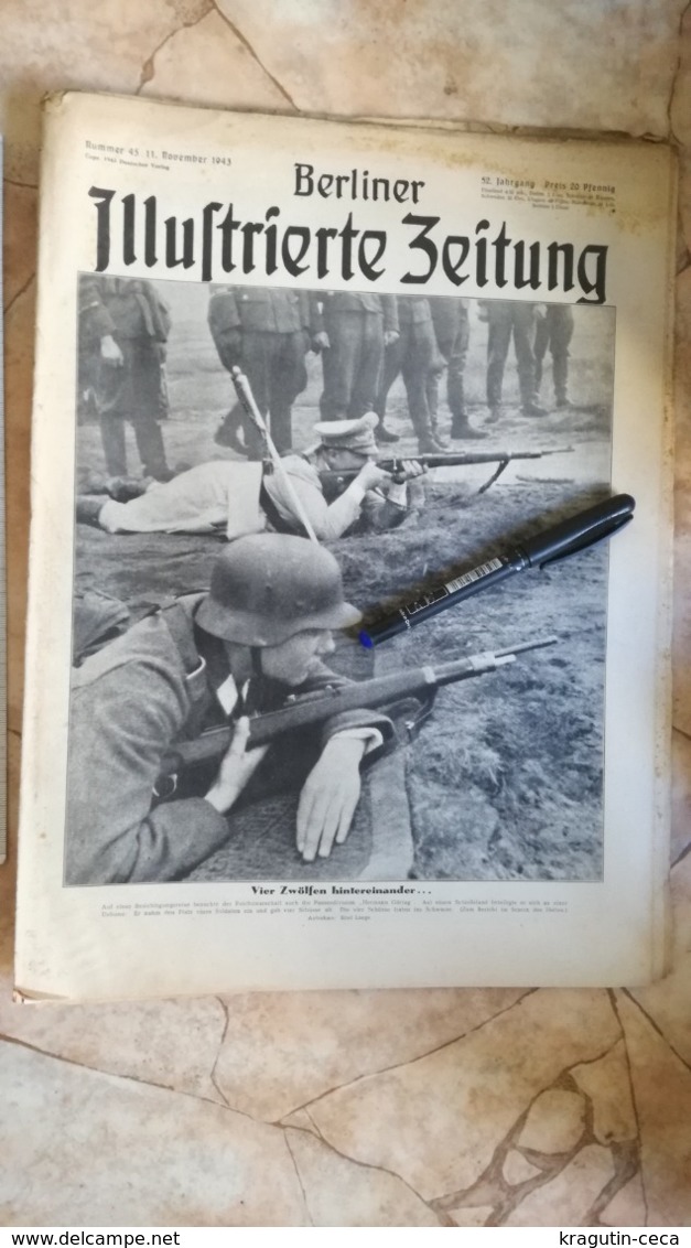 1943 WWII WW2 BERLINER ILLUSTRIERTE Zeitung NAZI GERMANY ARMY MAGAZINE MILITARY DEUTSCHE UNIFORM HELMET MACHINE GUN - Police & Militaire