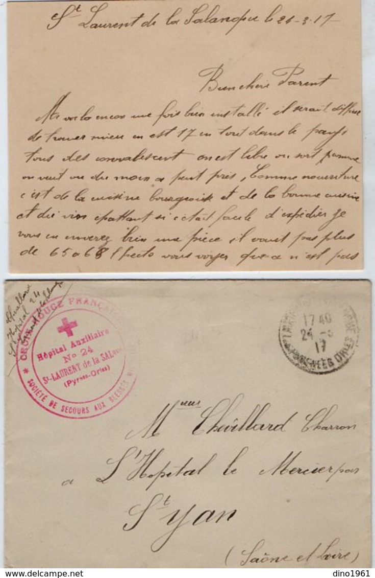 TB 2641  MILITARIA - Carte - Lettre / Franchise Militaire - Croix - Rouge / Hopital St - LAURENT DE LA SALANQUE X St YAN - Guerre De 1914-18