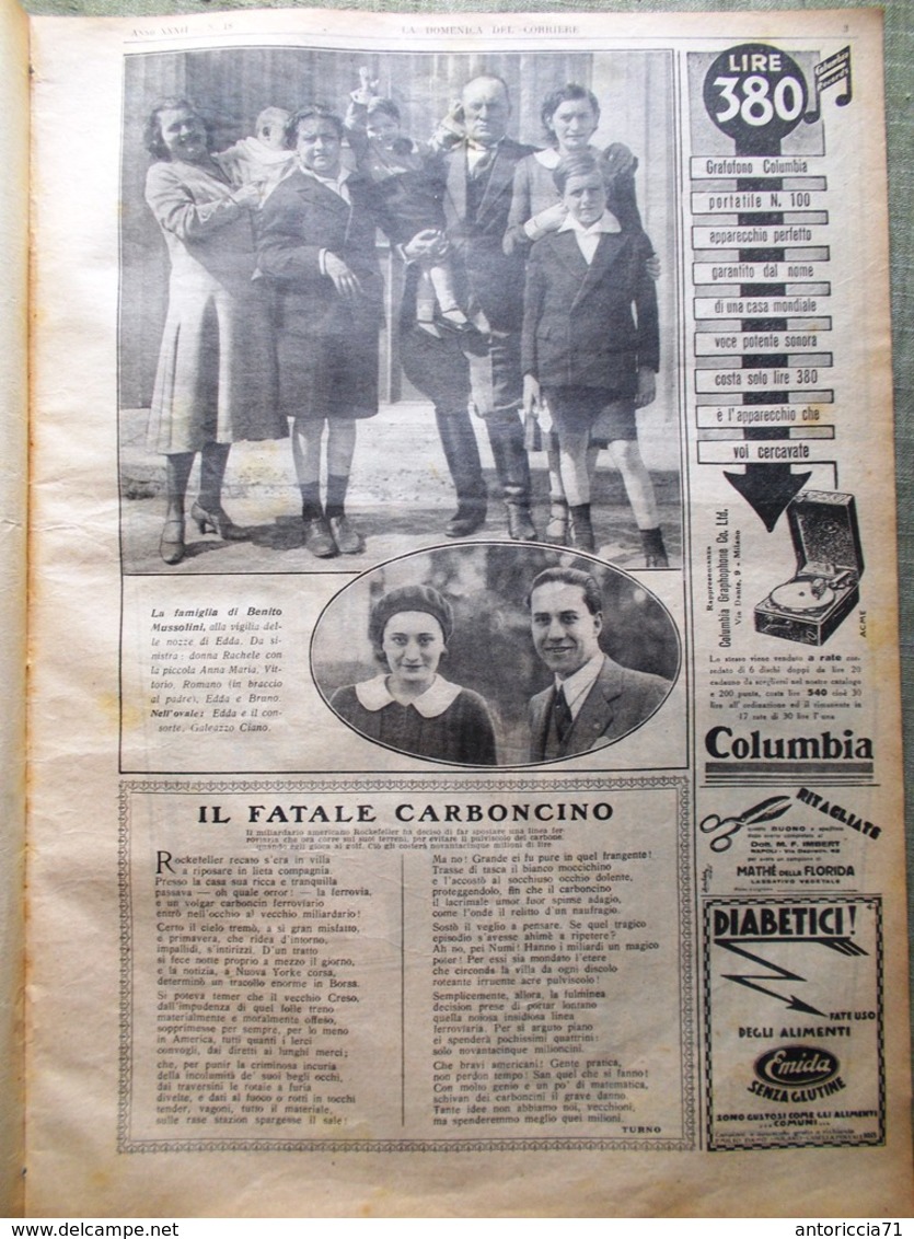 La Domenica Del Corriere 4 Maggio 1930 Mussolini Palcoscenico Monte Bianco Rugby - Altri & Non Classificati