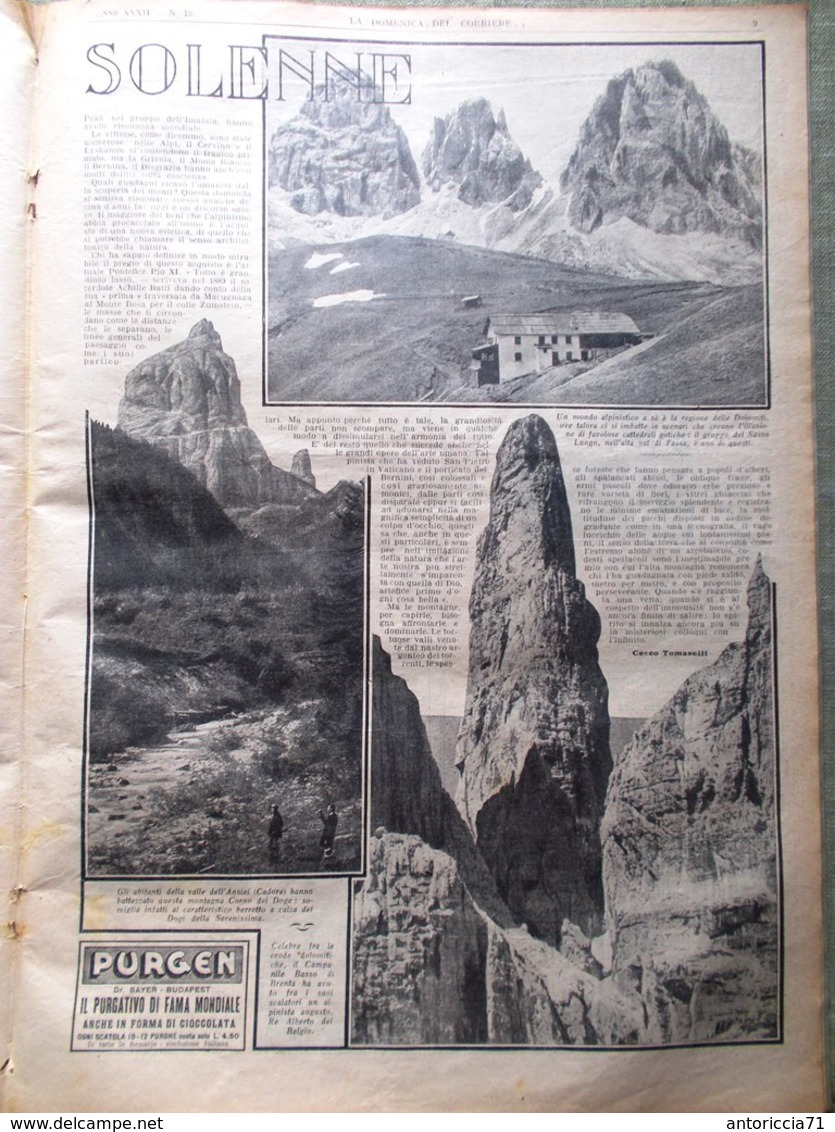 La Domenica Del Corriere 4 Maggio 1930 Mussolini Palcoscenico Monte Bianco Rugby - Altri & Non Classificati