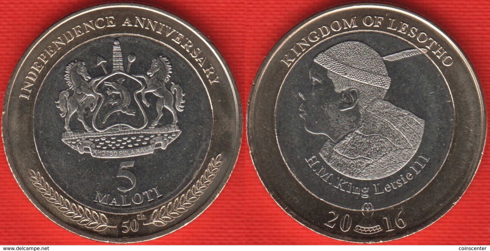 Lesotho 5 Maloti 2016 "Golden Jubilee Of Independence" BiMetallic UNC - Lesotho