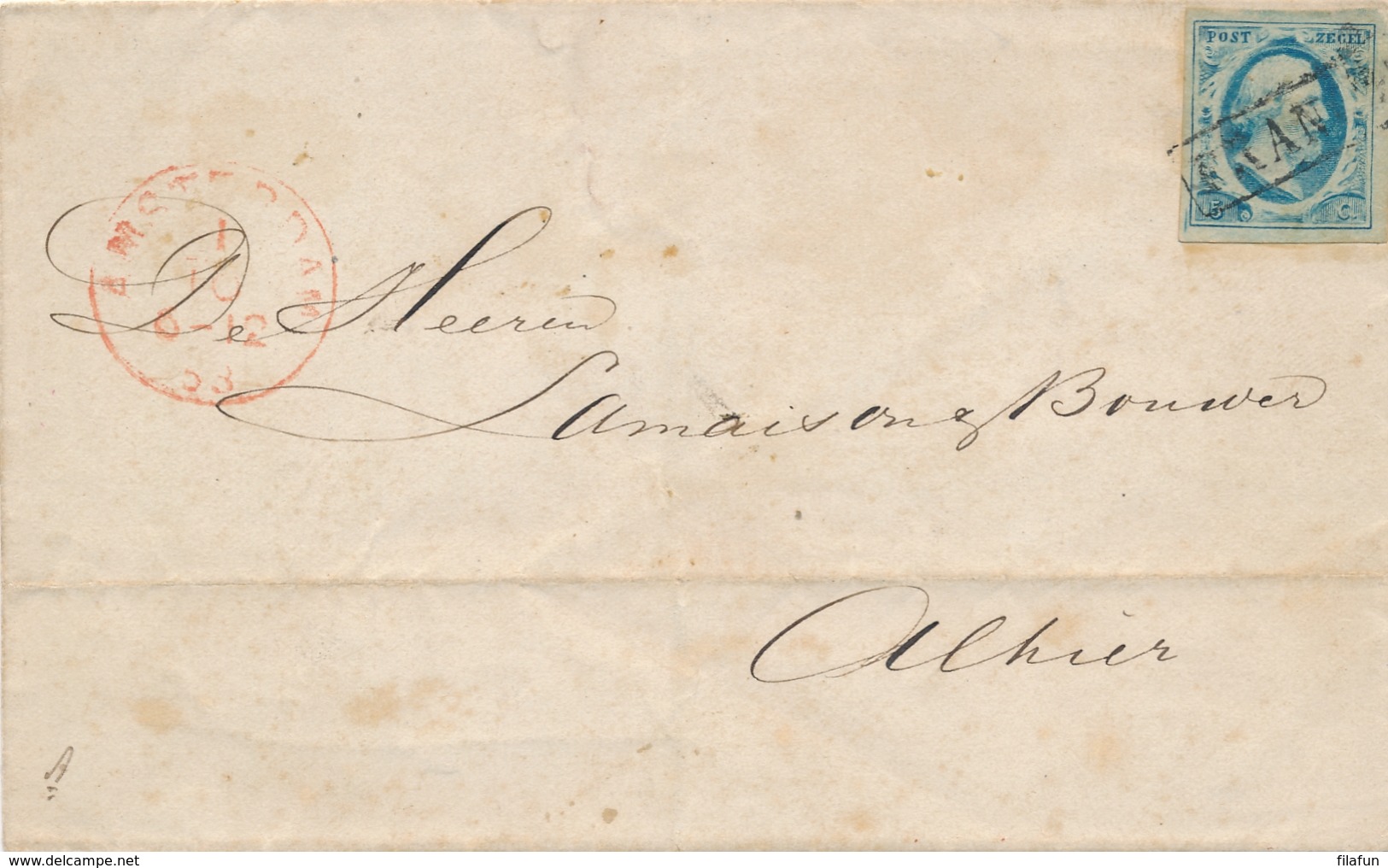 Nederland - 1863 - 5 Cent Willem III, 1e Emissie Op Omslag Lokaal Amsterdam - Brieven En Documenten