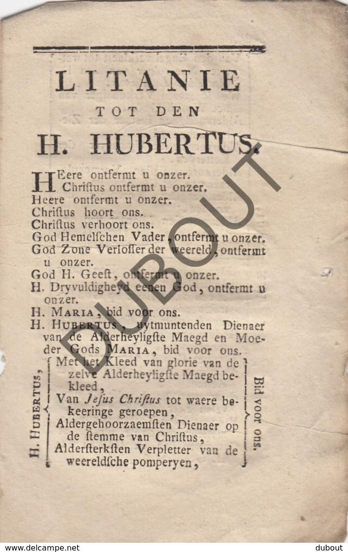 TIENEN/TIRLEMONT Litanie Heilige Hubertus - Saint Hubert - Drukkerij Fauconier ±1800  (R68) - Oud