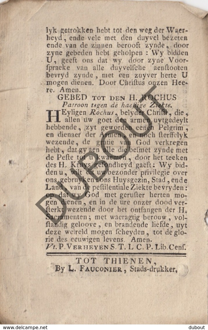 TIENEN/TIRLEMONT Litanie Heilige Hubertus - Saint Hubert - Drukkerij Fauconier ±1800  (R68) - Oud