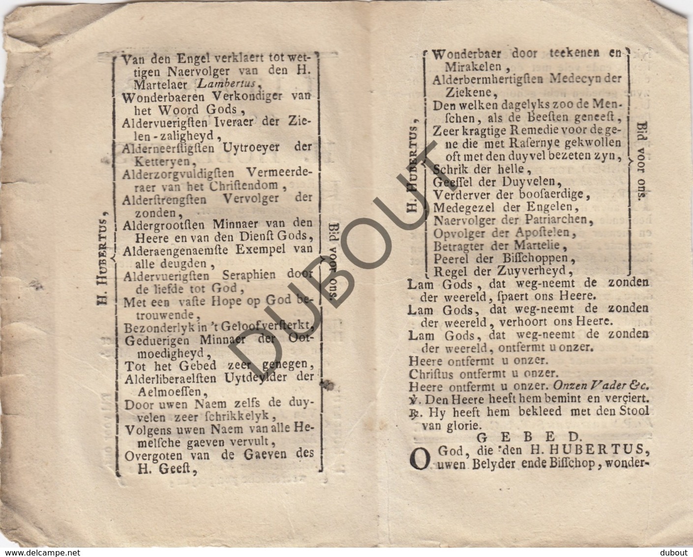 TIENEN/TIRLEMONT Litanie Heilige Hubertus - Saint Hubert - Drukkerij Fauconier ±1800  (R68) - Oud