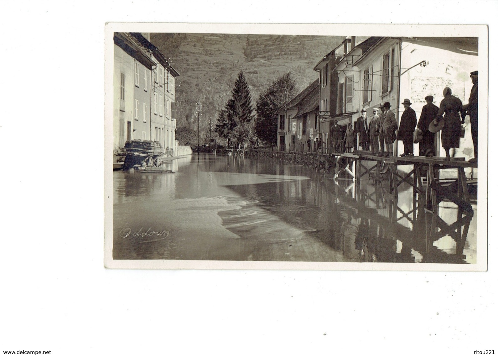 Carte Photo - 38 - Photographie ODDOUX GRENOBLE - Inondations Passerelle Animation AUTO-CARS - Grenoble