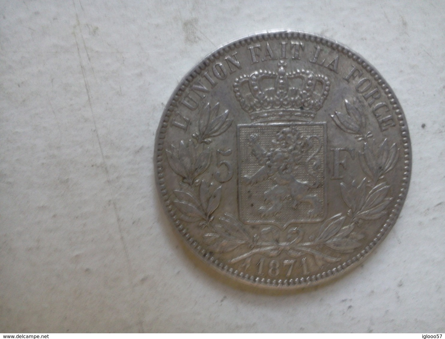Pièce  5 Francs Argent  LÉOPOLD Il 1871 - 5 Francs