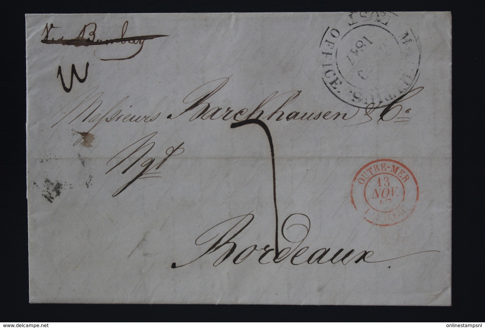 Mauritius Complete Letter 1847 Port Louis ->  Bordeaux - Mauritius (...-1967)