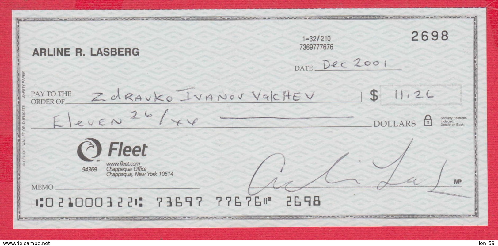 248639 / Bank Of America FLEET CHAPPAQUA NEW YORK 10514 , Chèque Cheque Check Scheck - Cheques En Traveller's Cheques