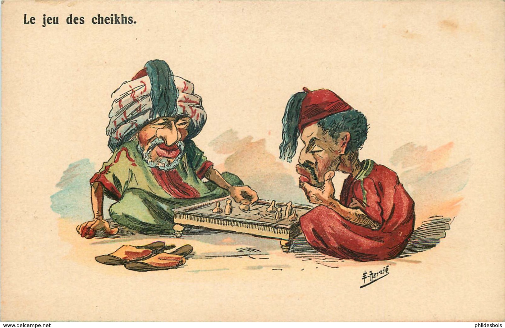 ILLUSTRATEUR E. HERZIG ( Afrique Du Nord ) LE JEU DES CHEIKHS Echecs - Autres & Non Classés