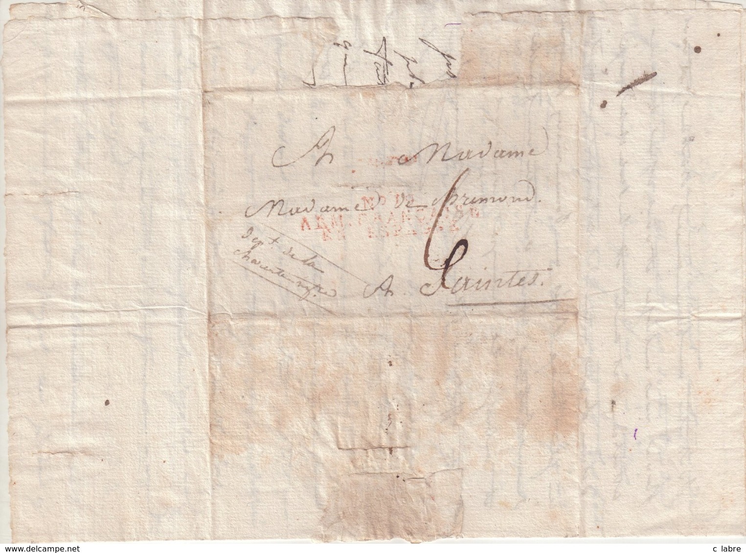 FRANCE : MARQUE POSTALE . " N° 19 ARM FRANCAISE EN ESPAGNE  " . EN ROUGE  . AB . 1811 . - Marques D'armée (avant 1900)