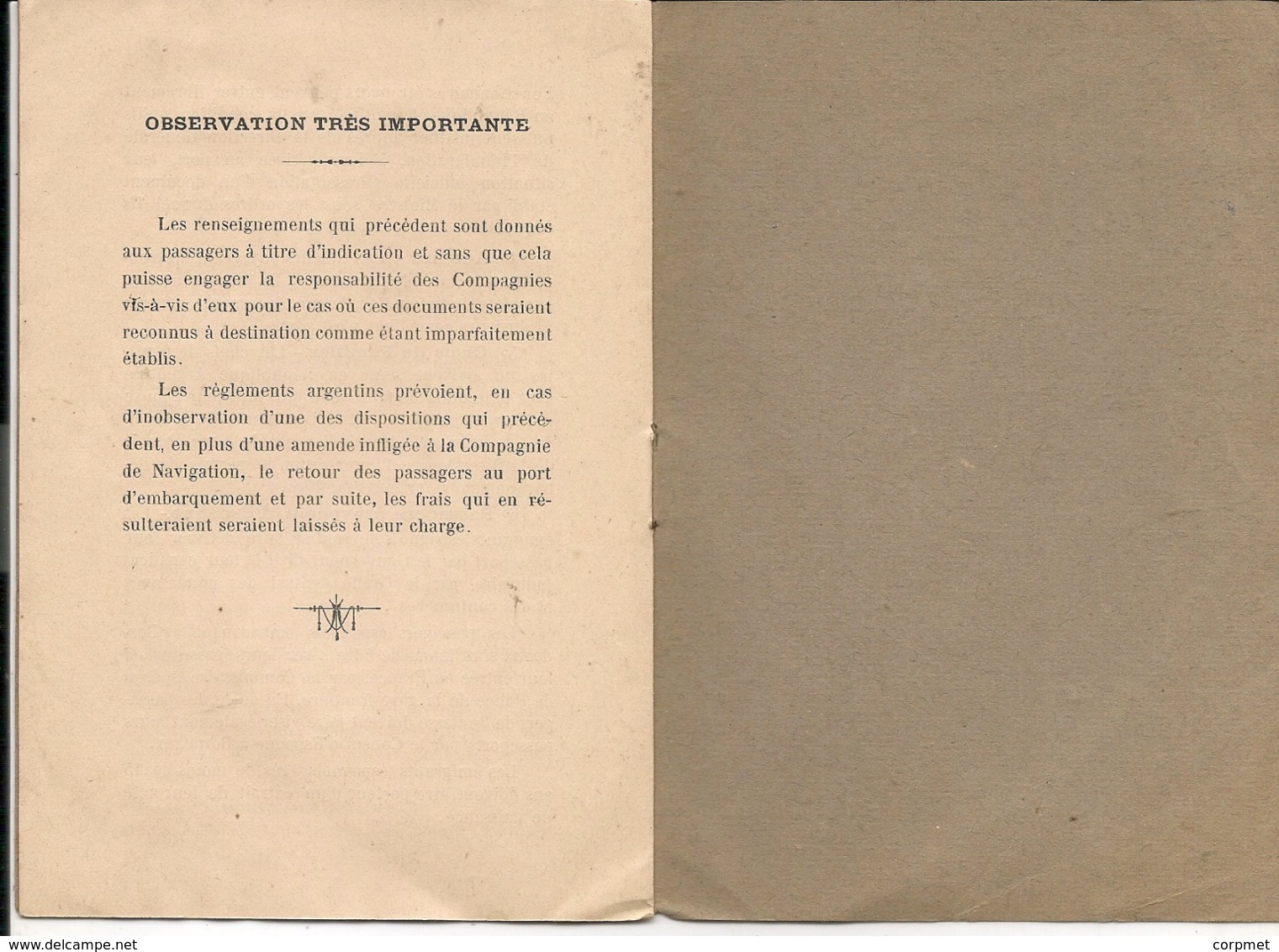 Livre DOCUMENTS & CONDITIONS Exiges Pour L'admission En Republique Argentine - COMPANIE DE NAVIGATION SUD-ATLANTIQUE - Autres & Non Classés