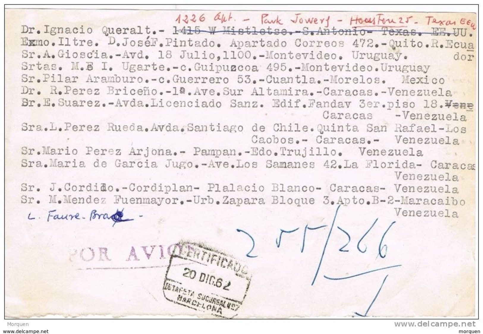 33924. Resguardo Certificado Aereo BARCELONA 1962. Mutualidad De Correos - Cartas & Documentos