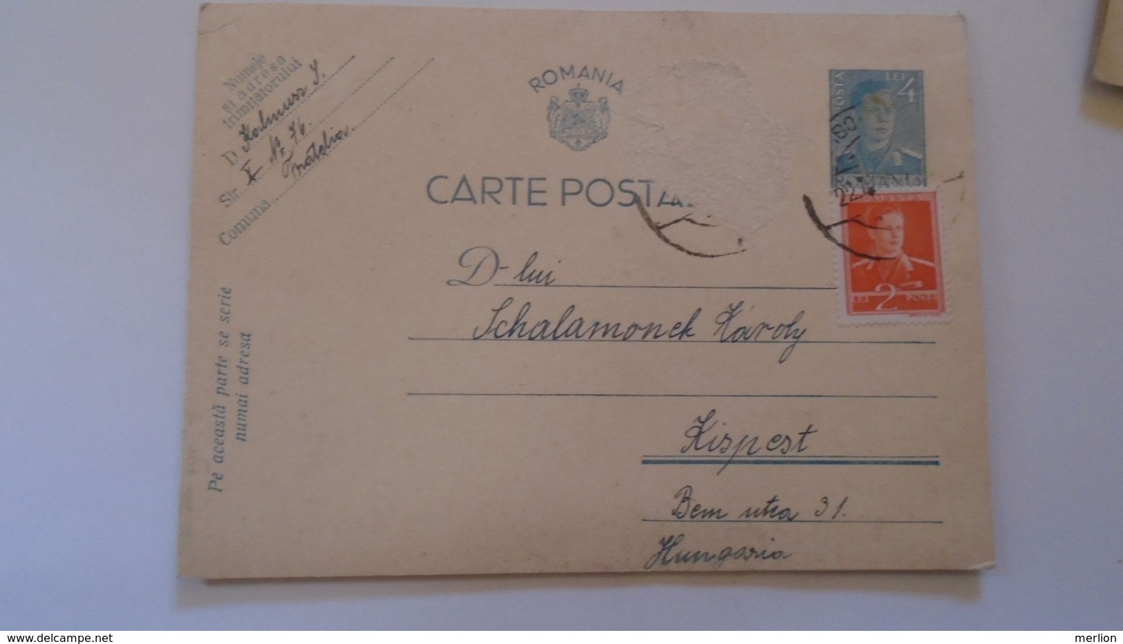 D167990 Romania Carte Postala- Uprated Postal Stationery  1941  WWII - Timisoara  Fratelia  -to Kispest Hungary - Lettres 2ème Guerre Mondiale