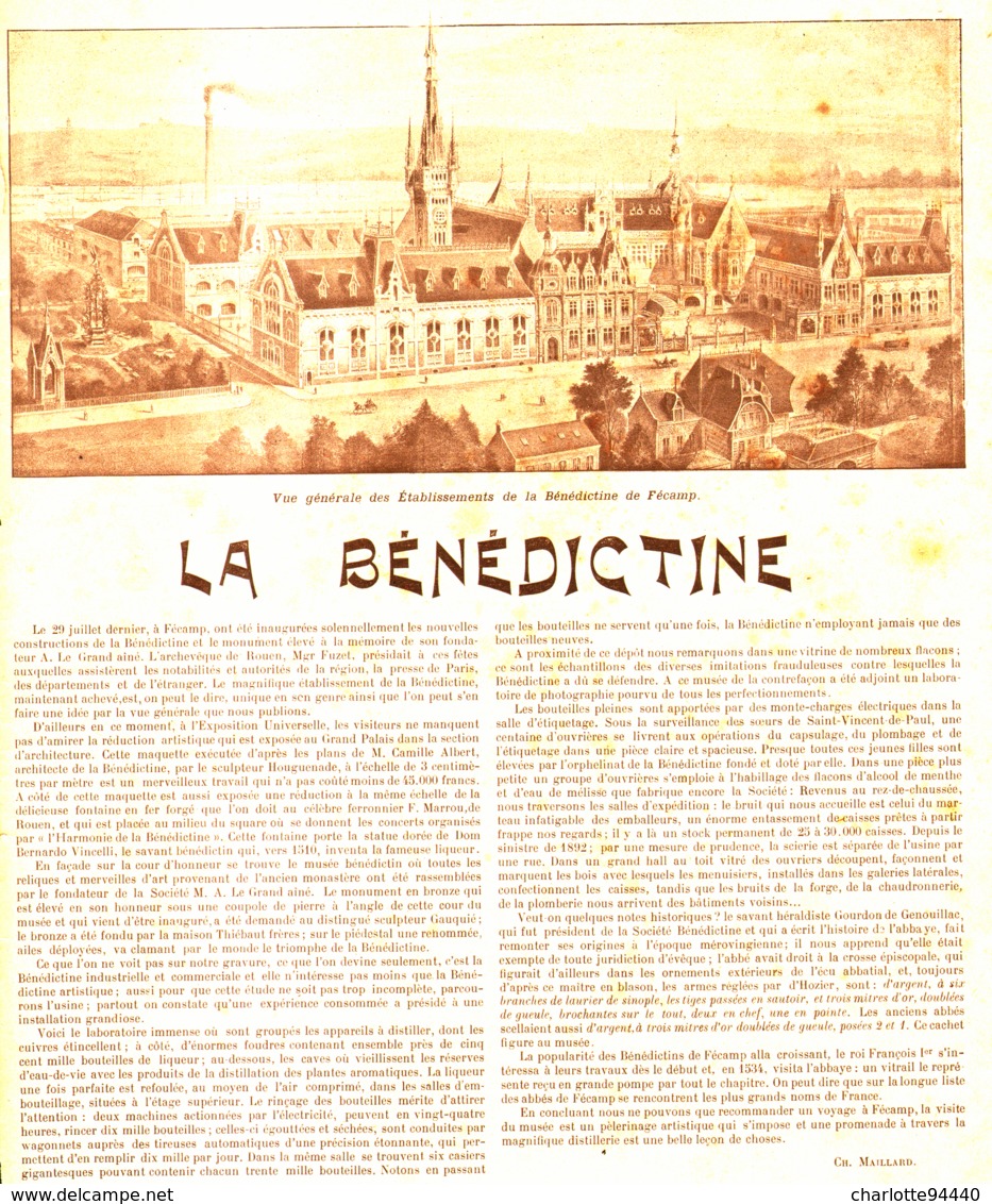 PUB-reportage  " LA BENEDICTINE "    1900 - Alcools