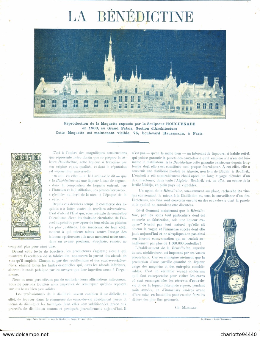 PUB-reportage  " LA BENEDICTINE "    1900 ( 7 ) - Alcools