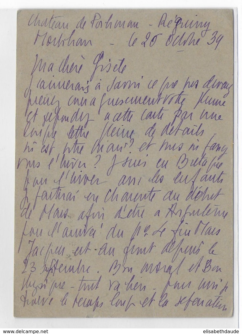 1938 - PAIX - CARTE ENTIER Avec COMPLEMENT MERCURE De PONTIVY (MORBIHAN) => BRUXELLES (BELGIQUE) => DINARD (ILLE ET V) - Cartoline Postali E Su Commissione Privata TSC (ante 1995)