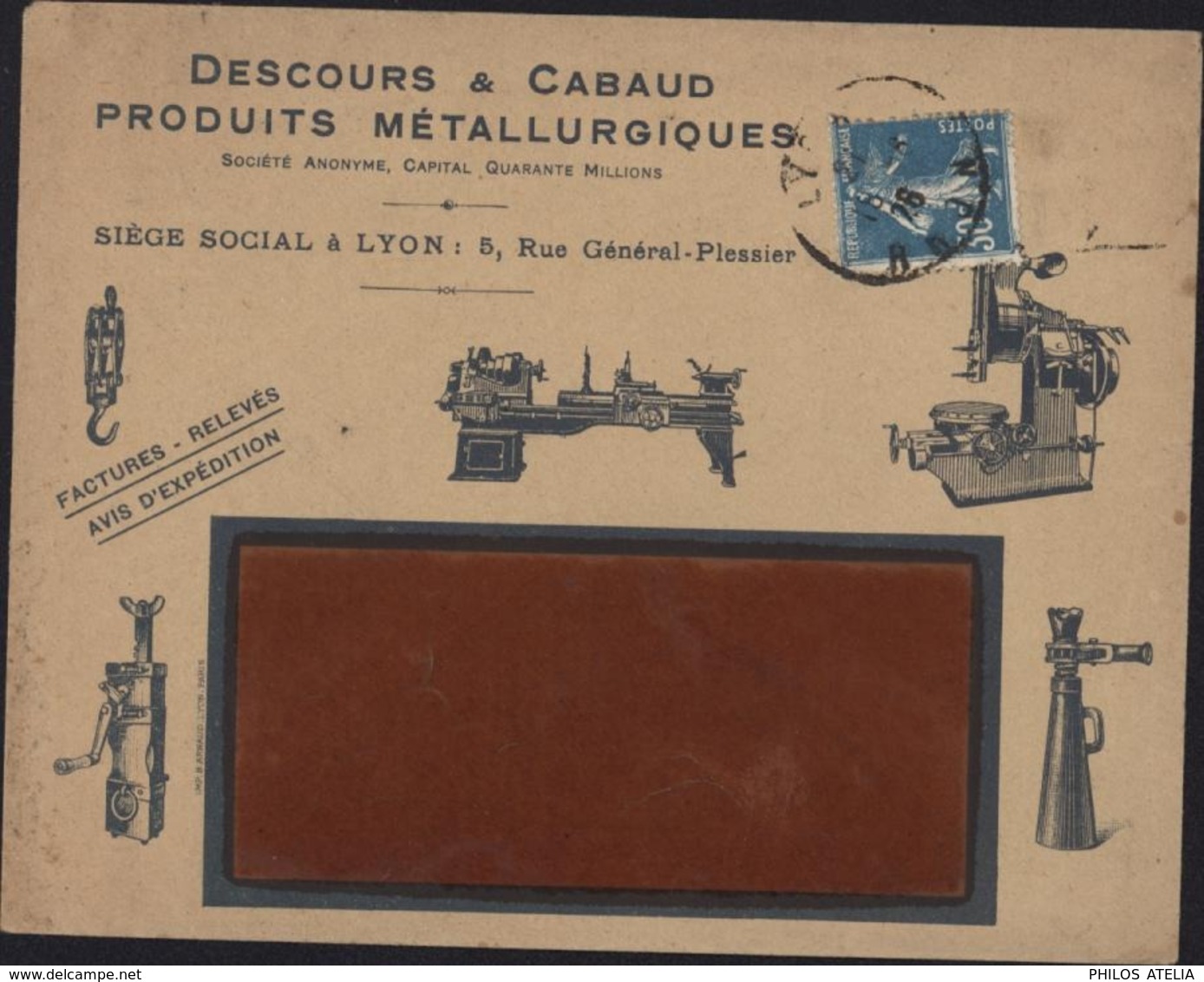 Enveloppe Illustrée Descours Cabaud Produits Métallurgiques Lyon Machines Outils YT 192 CAD Lyon Rhône 1926 - 1921-1960: Période Moderne