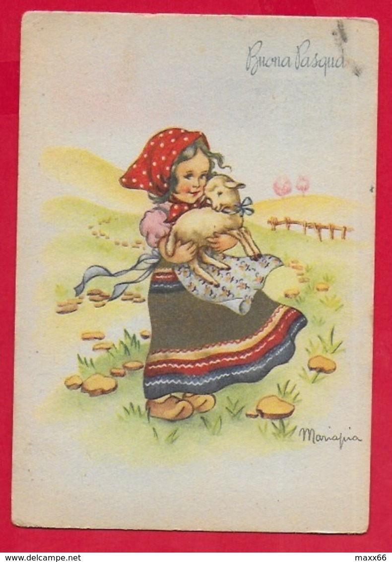 CARTOLINA VG ITALIA - BUONA PASQUA - Bambina Con Agnello - MARIAPIA - Ediz. PMCE - 10 X 15 - 1948 SCORDIA - Pasqua