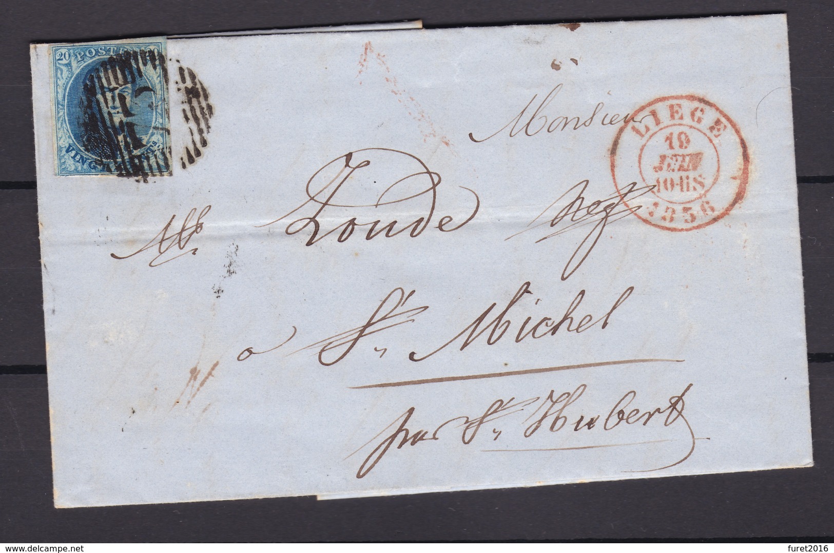 N° 7 Margé  / Lettre De LIEGE Vers ST Michel 10 Juin1856  Lac - 1851-1857 Medaglioni (6/8)