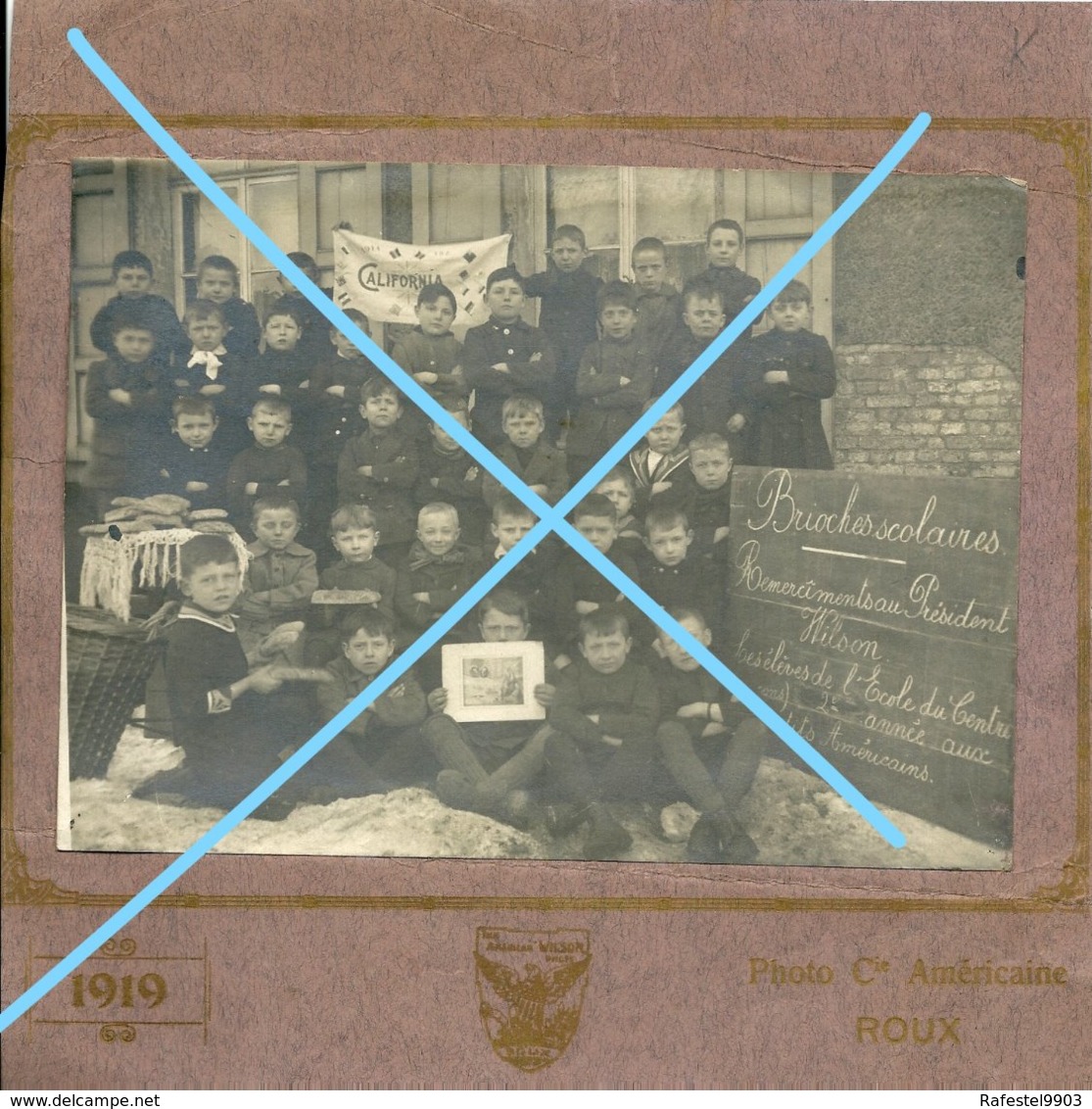 Photo ROUX ? Souvret Saint Ghislain Ecole Du Centre 1919 Remerciements Président Wilson School - Plaatsen