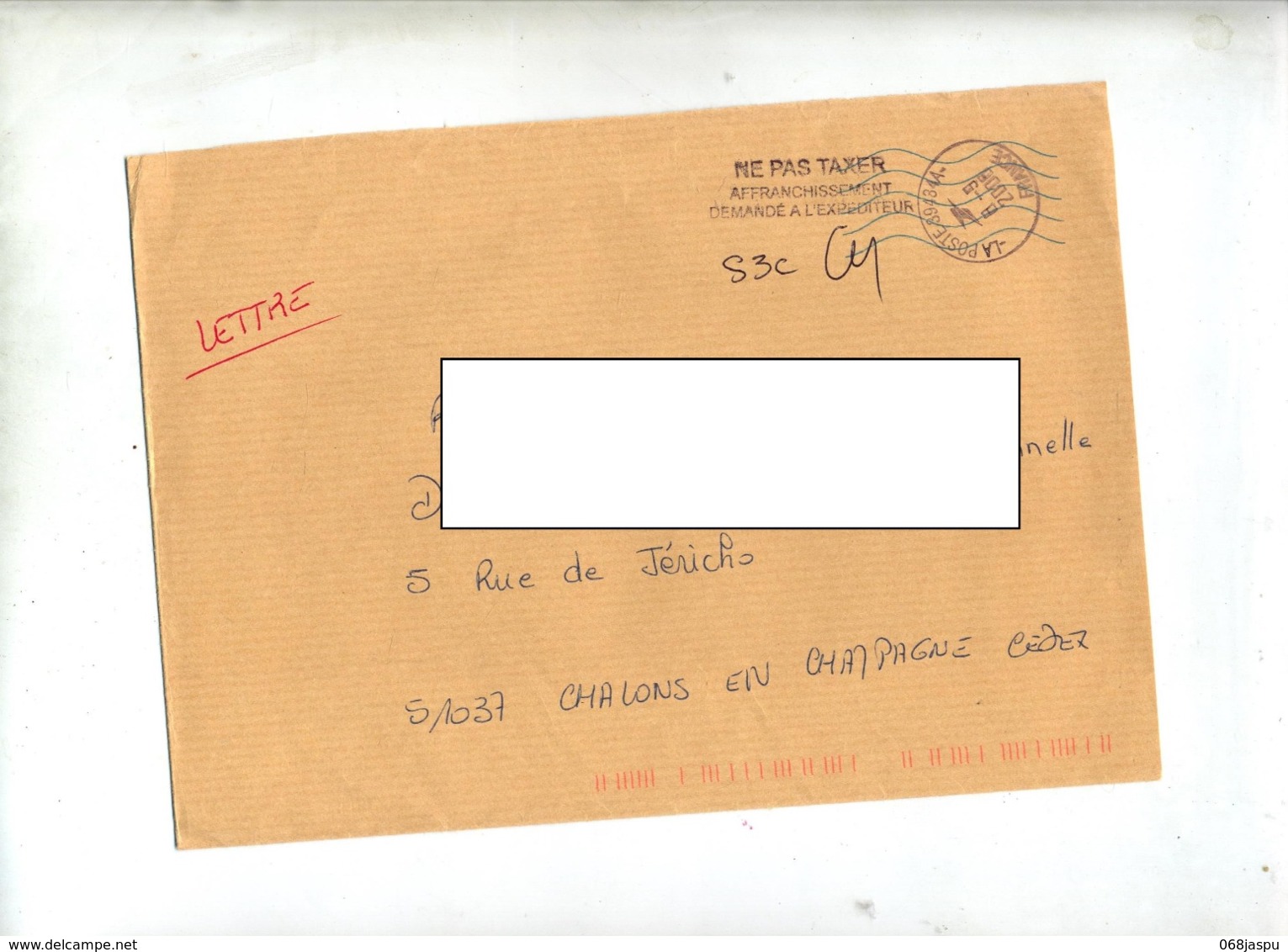 Lettre Cachet Poste 39484A France  Parie Muette Bleue + Pas Taxer Demandé Expediteur - Cachets Manuels