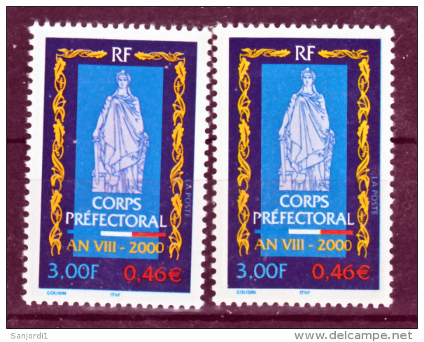 France 3300 Corps Préfectoral Variété Violacé Et Normal Neuf ** TB MNH Sin Charnela - Neufs