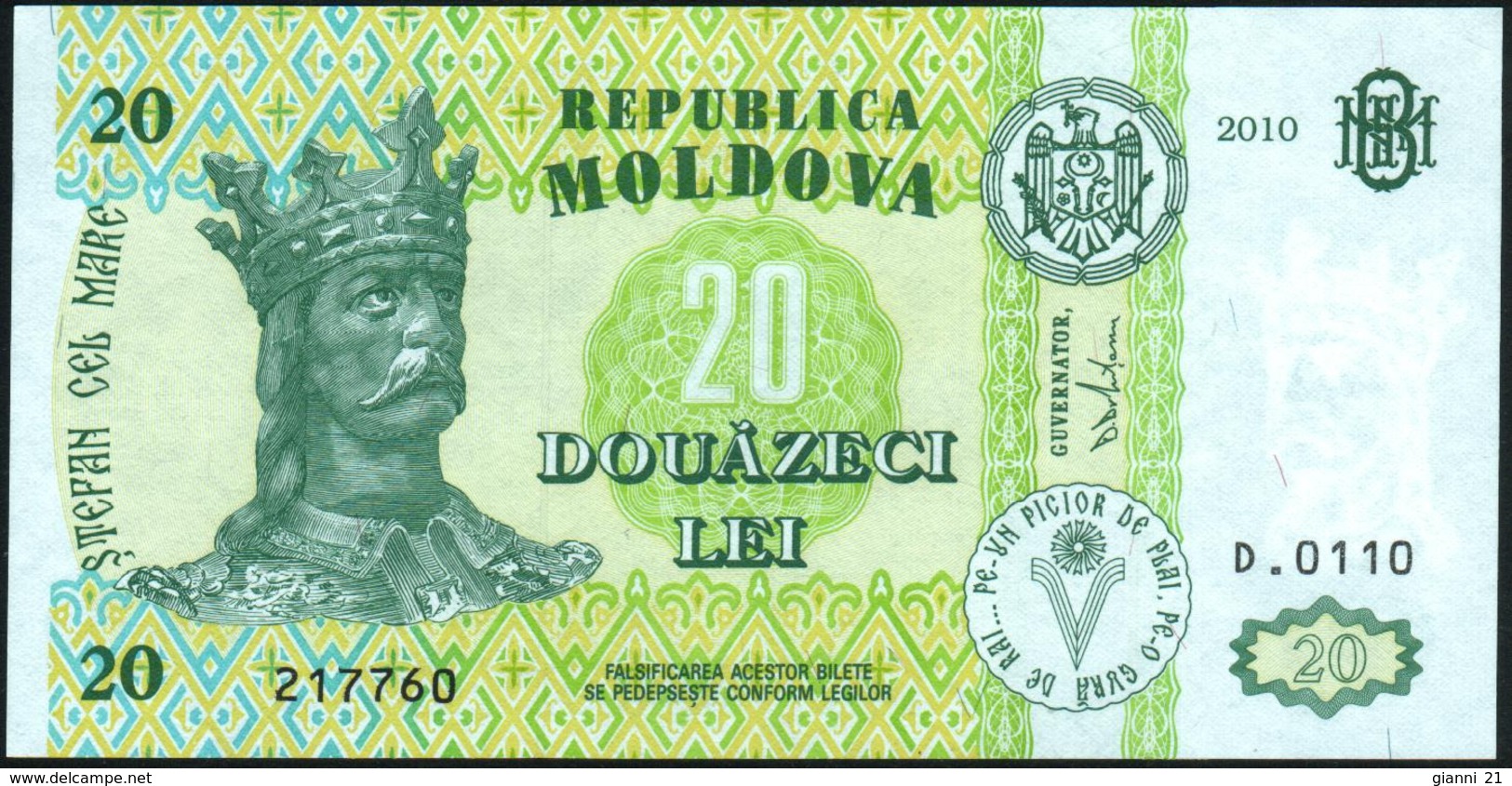 MOLDAVIA - MOLDOVA - 20 Lei 2010 {Banca Naţională A Moldovei} UNC P.13 I - Moldova