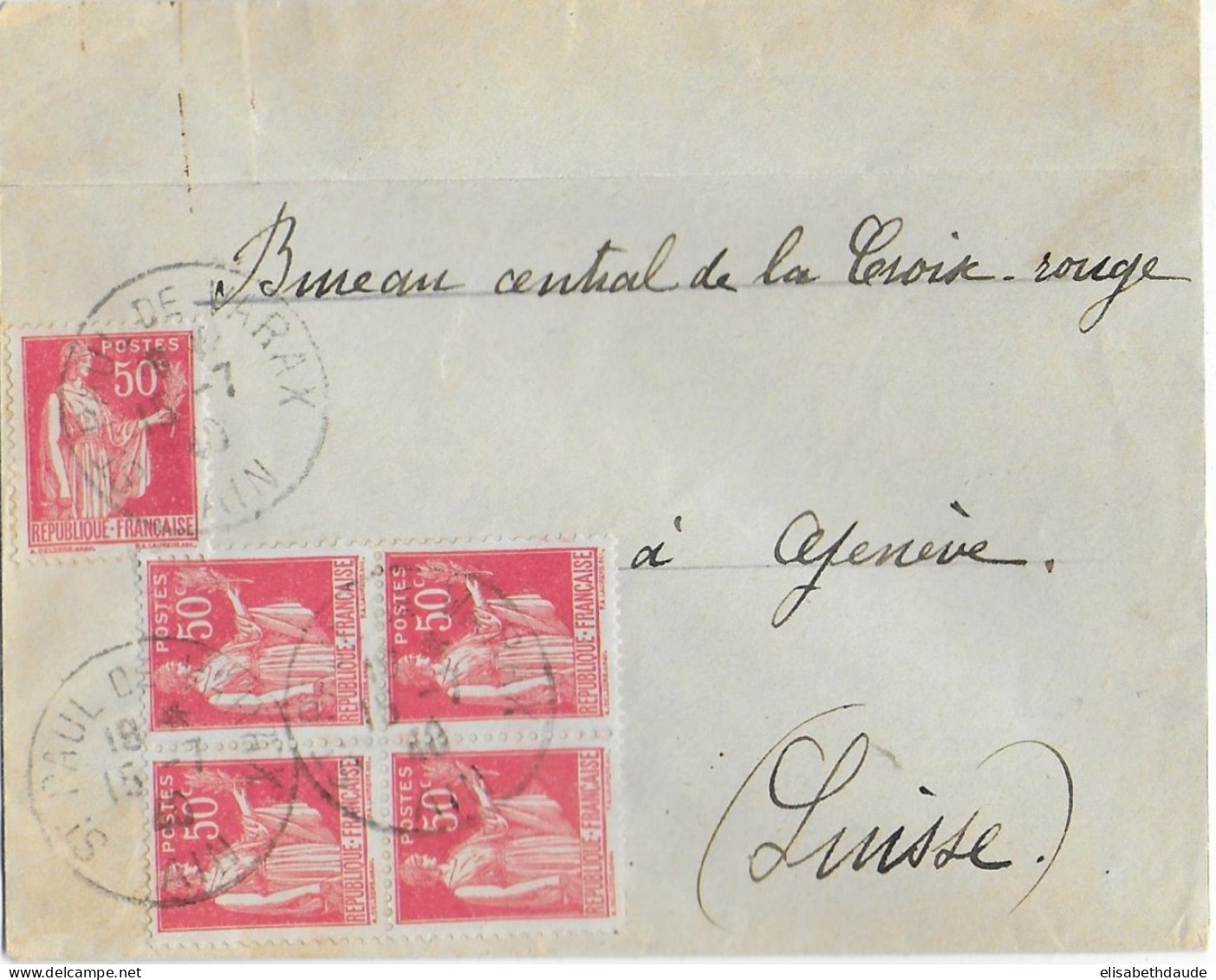 1940 - PAIX - ENVELOPPE De ST PAUL DE VARAX (AIN) TARIF 2F50 => GENEVE (SUISSE) - 1932-39 Peace