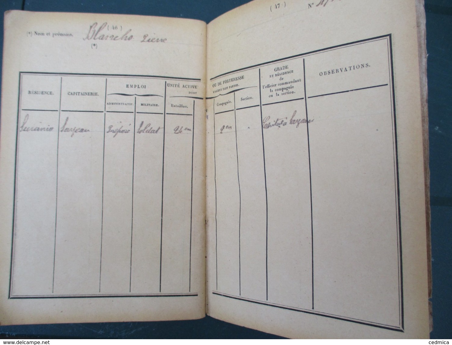 SERVICE DES DOUANES LIVRET DU Sr BLANCHO PIERRE ADMIS DANS L'EMPLOI DE PREPOSE LE 1er 7bre 1891 DIRECTION BREST