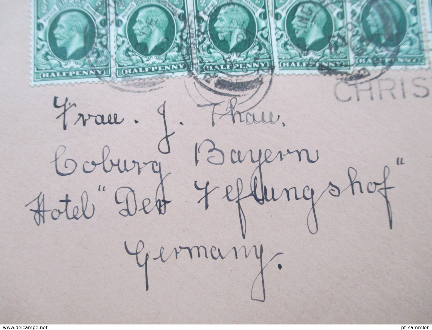 GB George MeF Mit 5 Marken 1935 Christmas Post Stempel Post Early For Christmas Nach Coburg Hotel Festungshof - Briefe U. Dokumente