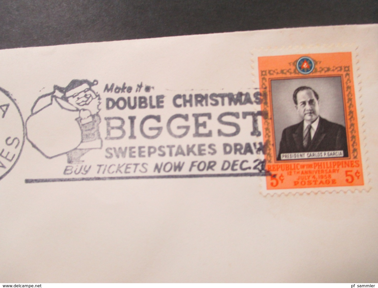 Philippinen 1958 Weihnachts Stempel / Christmas Cancel Santa Claus Make It Double Christmas Biggest Sweepstakes Draw - Weihnachten