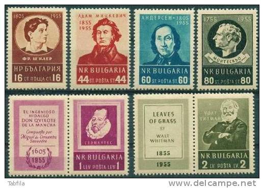 BULGARIA \ BULGARIE ~ 1955 - Ecrivains Celebres - Schiller, Mickewicz, Andersen,Montesqueu, Cervantes, Whieman - 6v** - Unused Stamps