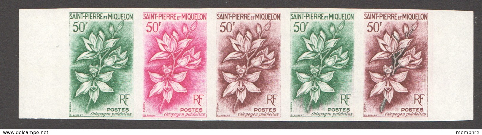 363 Fleurs De SPM 50 Fr - Bande 5 Essais De Couleur ** - Imperforates, Proofs & Errors