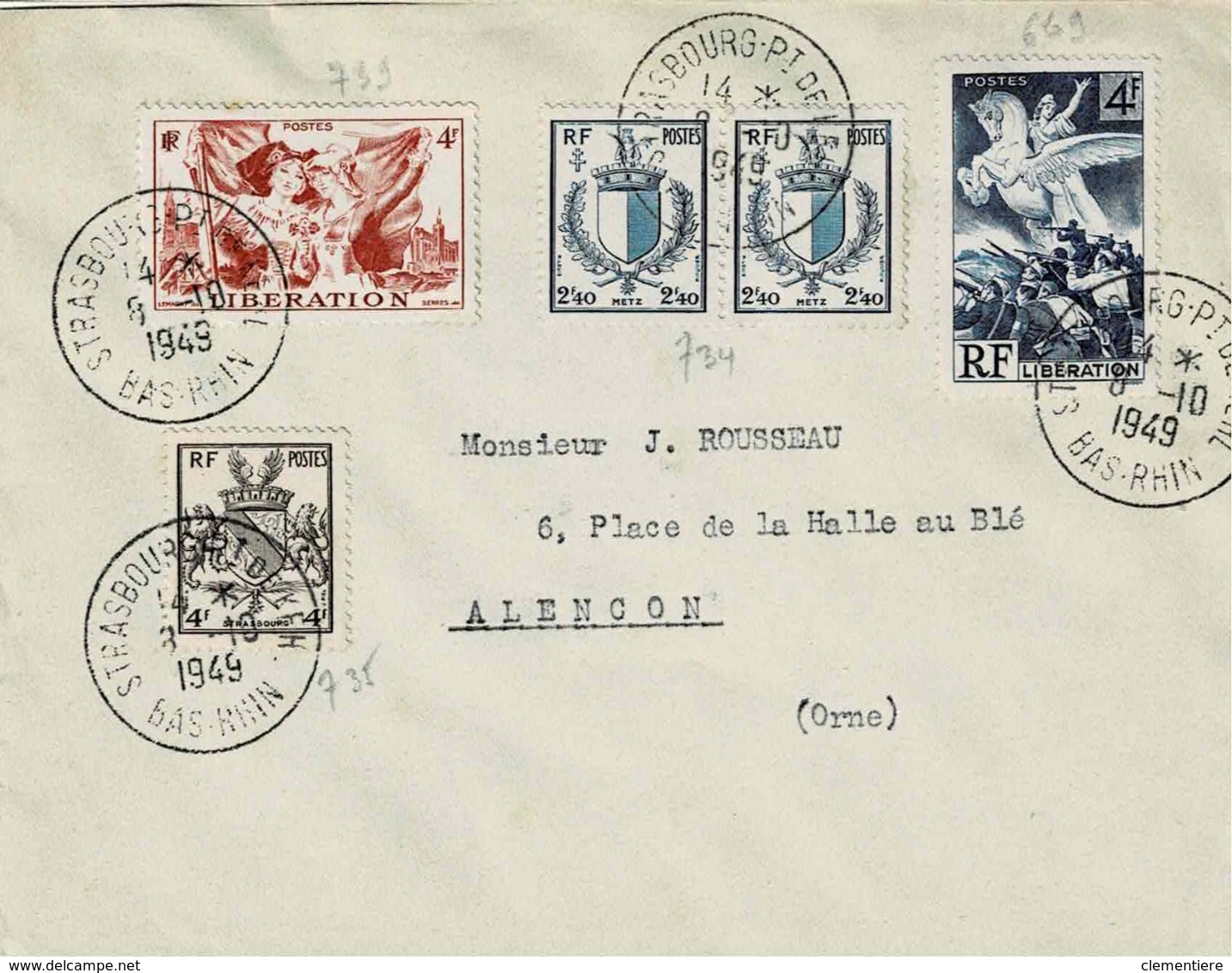 TP N ° 734 Et 735 +739 Et 649 Sur Enveloppe De  Strasbourg - 1921-1960: Période Moderne