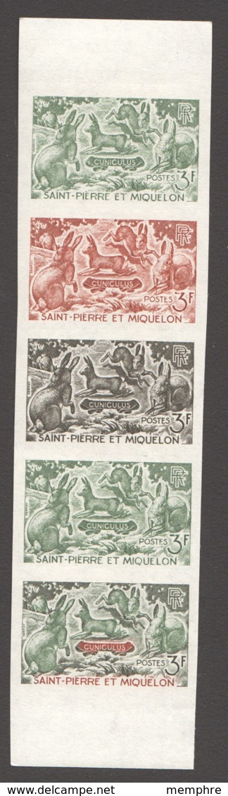 372 Lapins - Bande 5 Essais De Couleur ** - Imperforates, Proofs & Errors