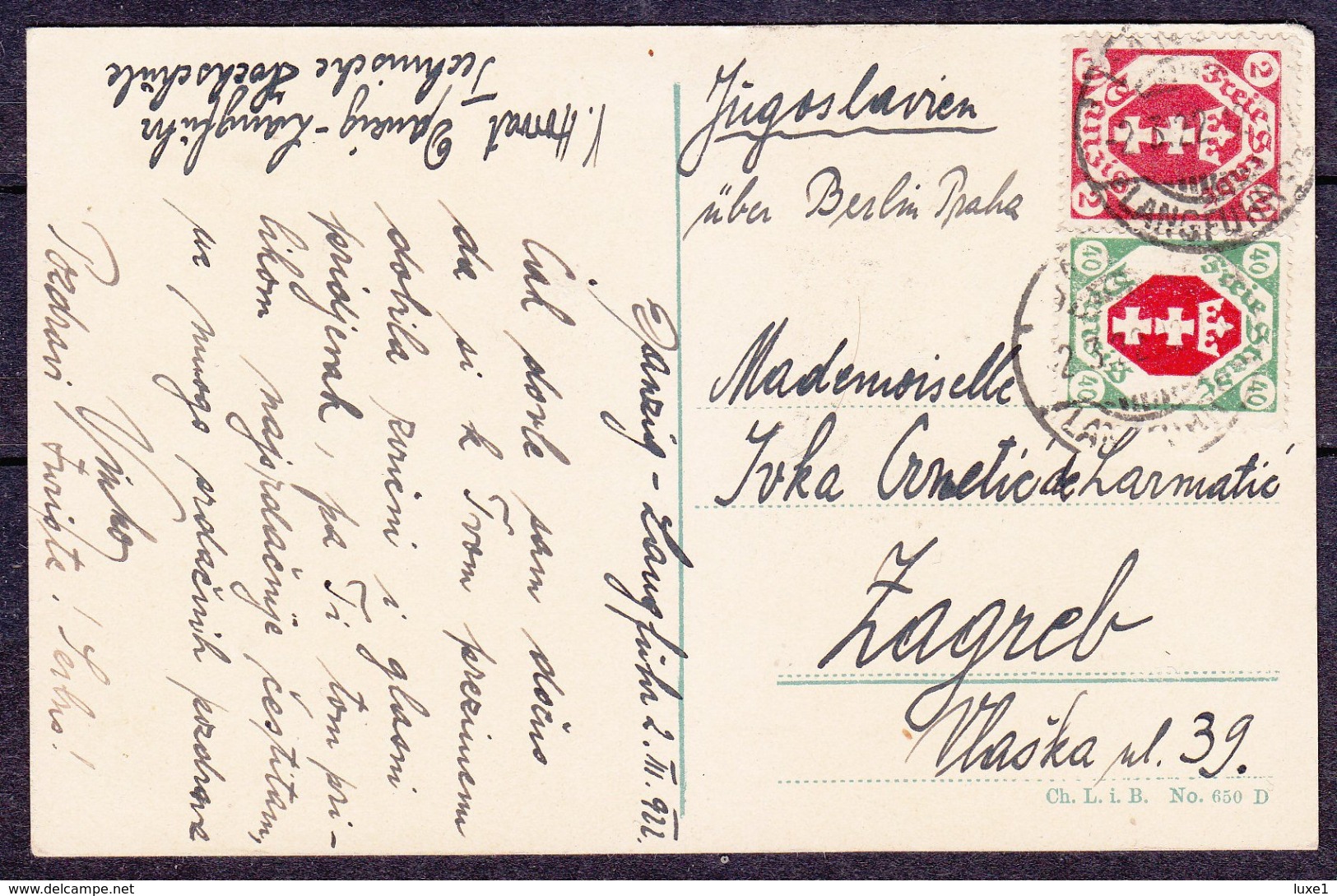 POLAND  ,  DANZIG  ,  CANCEL  LANGFUHR  ,  NICE GOOD STAMPS ,   1922. YEAR  ,  OLD  POSTCARD - Polonia