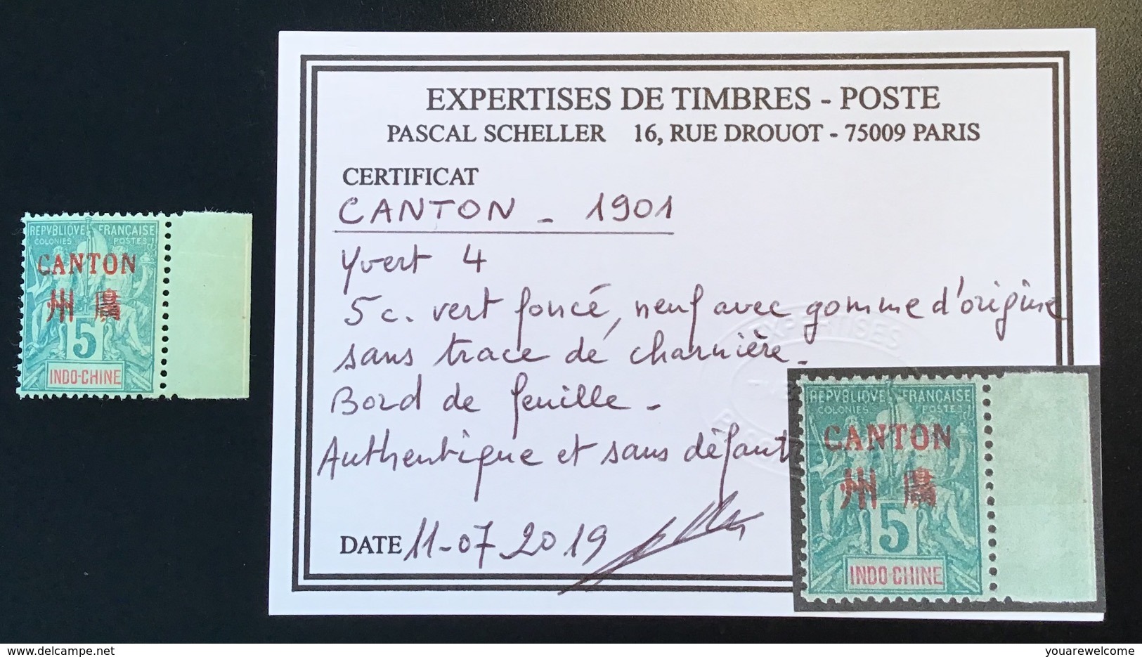 Canton 1901 Yv 4 **SUP NEUF SANS CHARNIÉRE RR ! 5c Vert Foncé Type Groupe (Chine China Indochine MNH Scheller Calves - Neufs