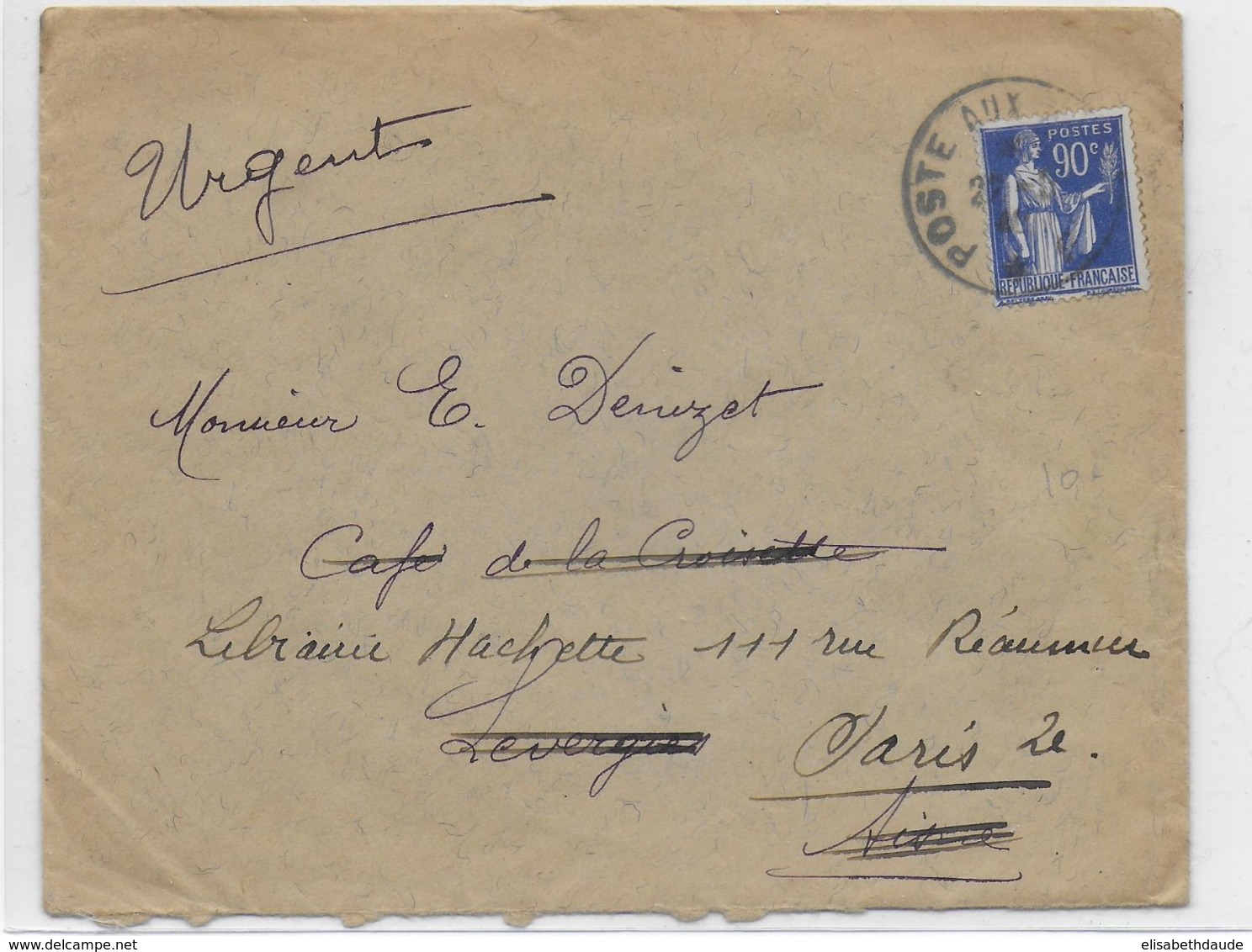 1940 - PAIX YT 368 SEUL Sur LETTRE OBLITEREE De La POSTE AUX ARMEE ! => LEVERGIES (AISNE) => PARIS - Guerre De 1939-45