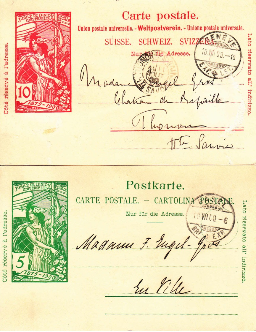 SUISSE - 1900 - Lot De 2 Entiers Postaux - UPU - Entiers Postaux