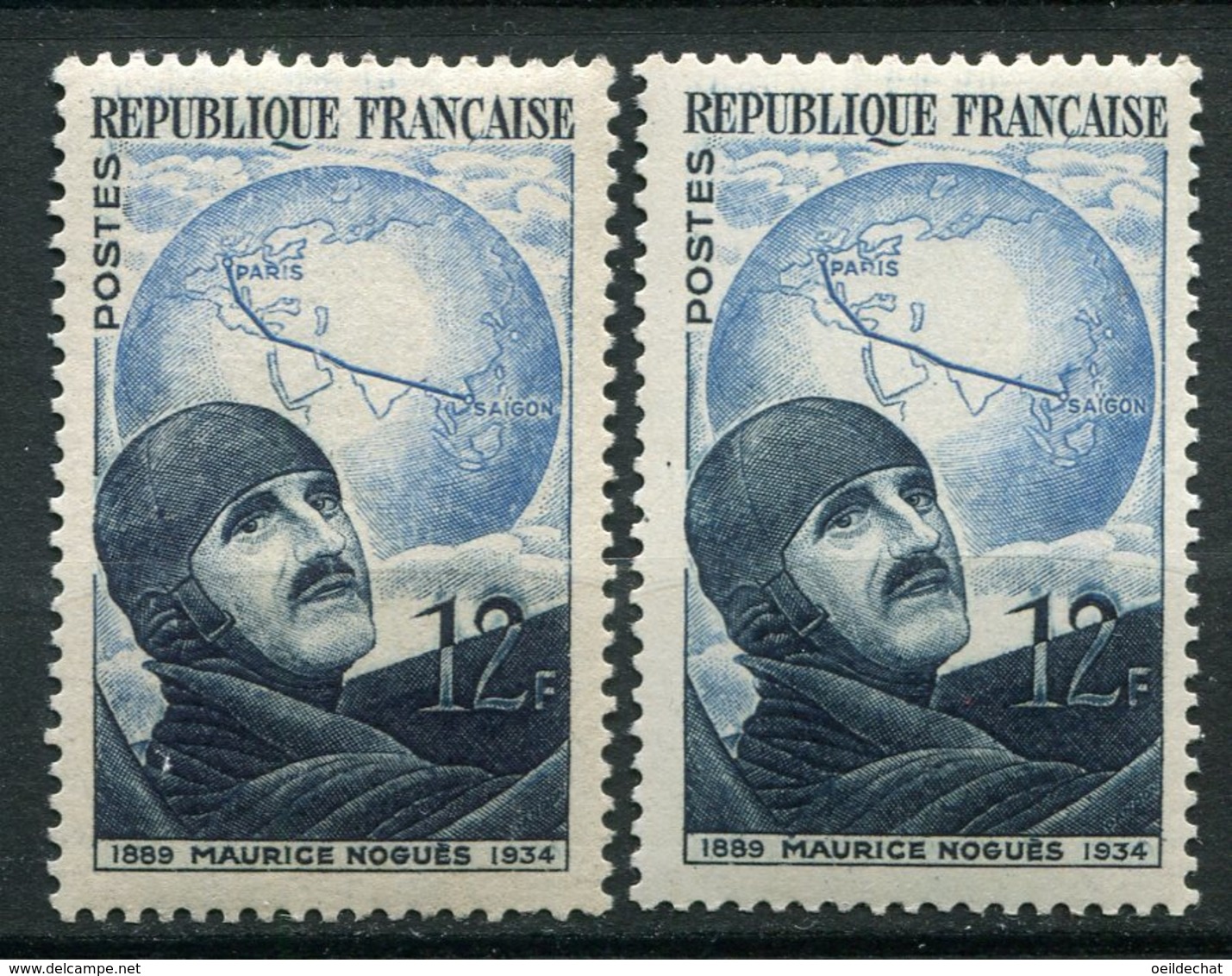 14723 FRANCE  N°907b**(Yvert) 12F Bleu-noir Et Bleu Clair Maurice Noguès  Papier Carton + Normal   1951  TB - Neufs