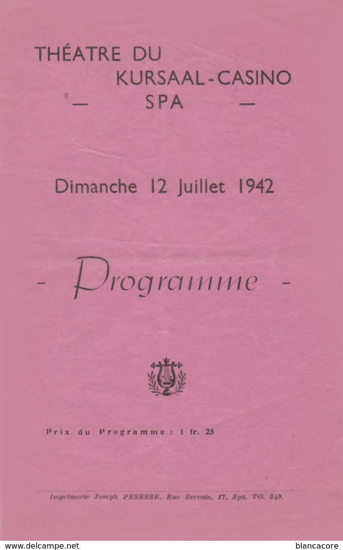 SPA 1942 Théâtre Du Kursaal Casino - Programmes