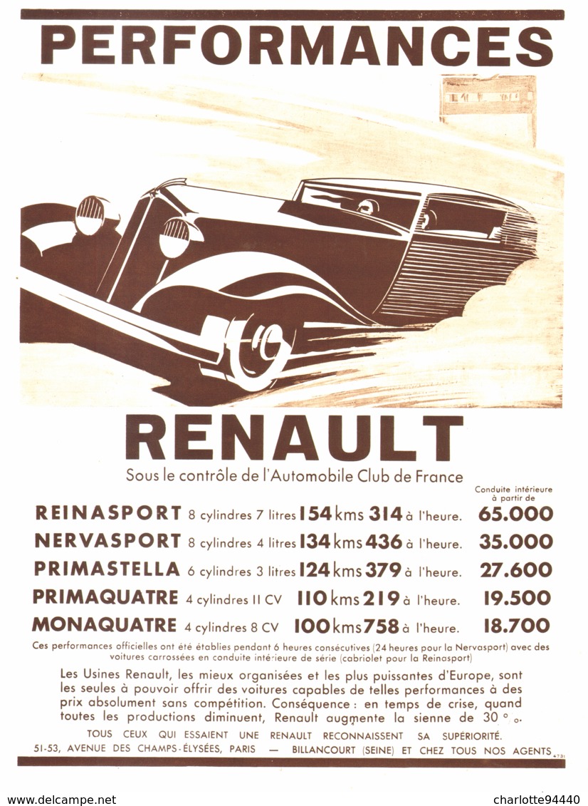 PUB AUTOMOBILES  " RENAULT " 1933 ( 4 ) - Other & Unclassified