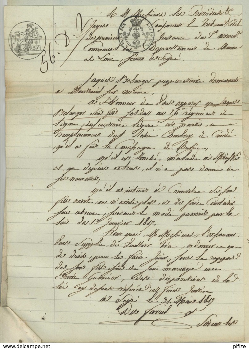 Certificat . Mort Probable Soldat Du 26e D'Infanterie Légère Pendant La Retraite De Russie . Montreuil-sur-Maine . 1818 - Documents